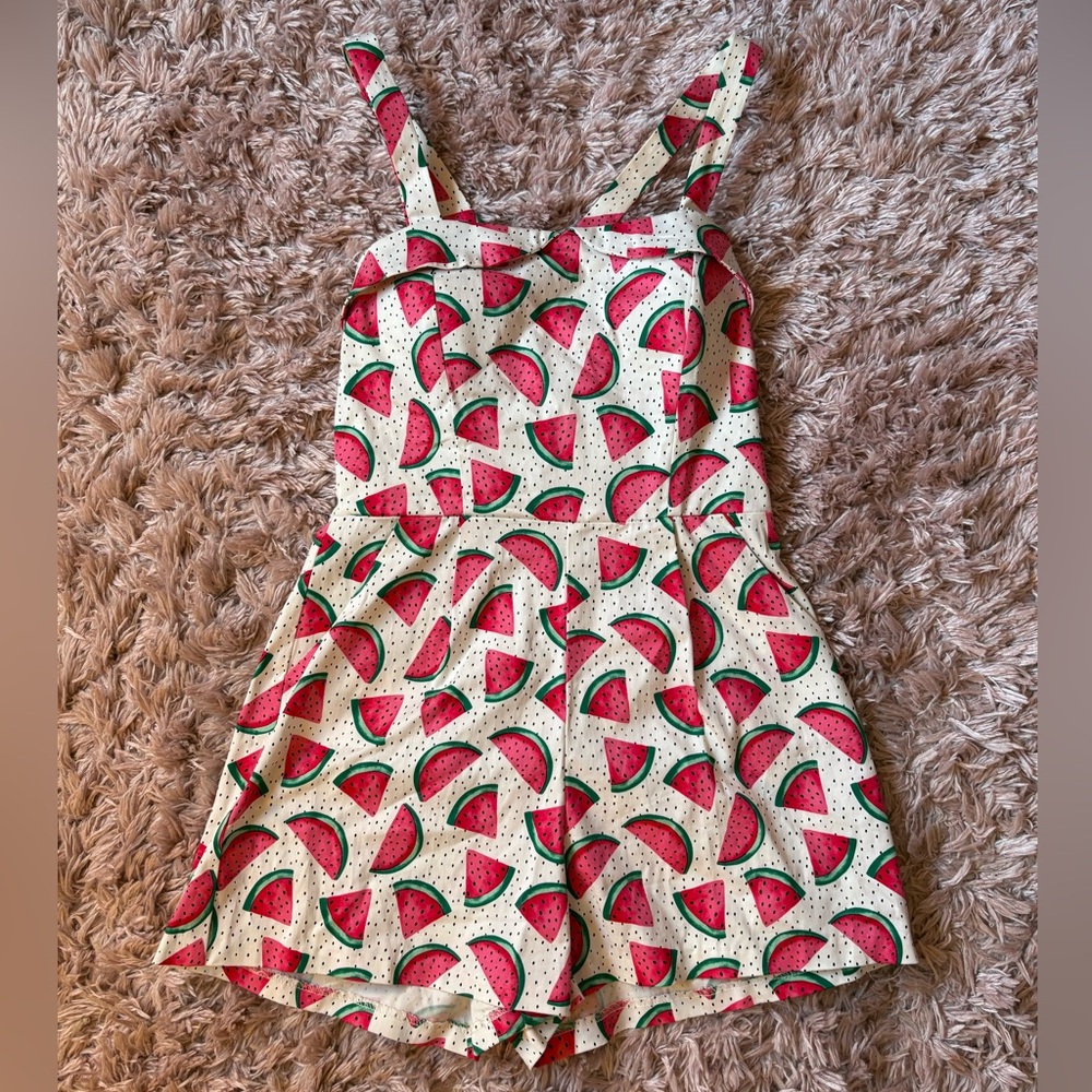 Eva Rose Ixia ModCloth Watermelon Print Romper Playsuit